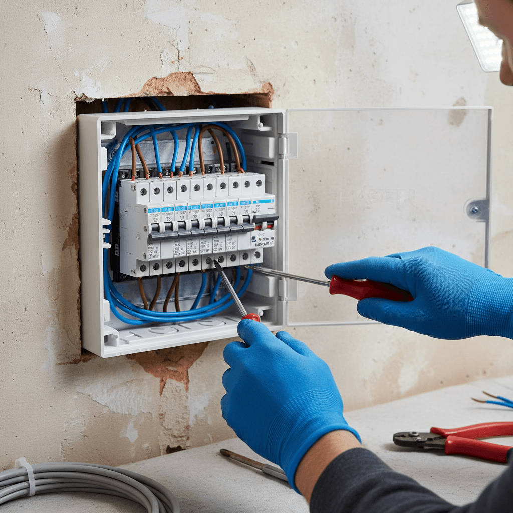 Electrician installing a new consumer unit in a Billericay home