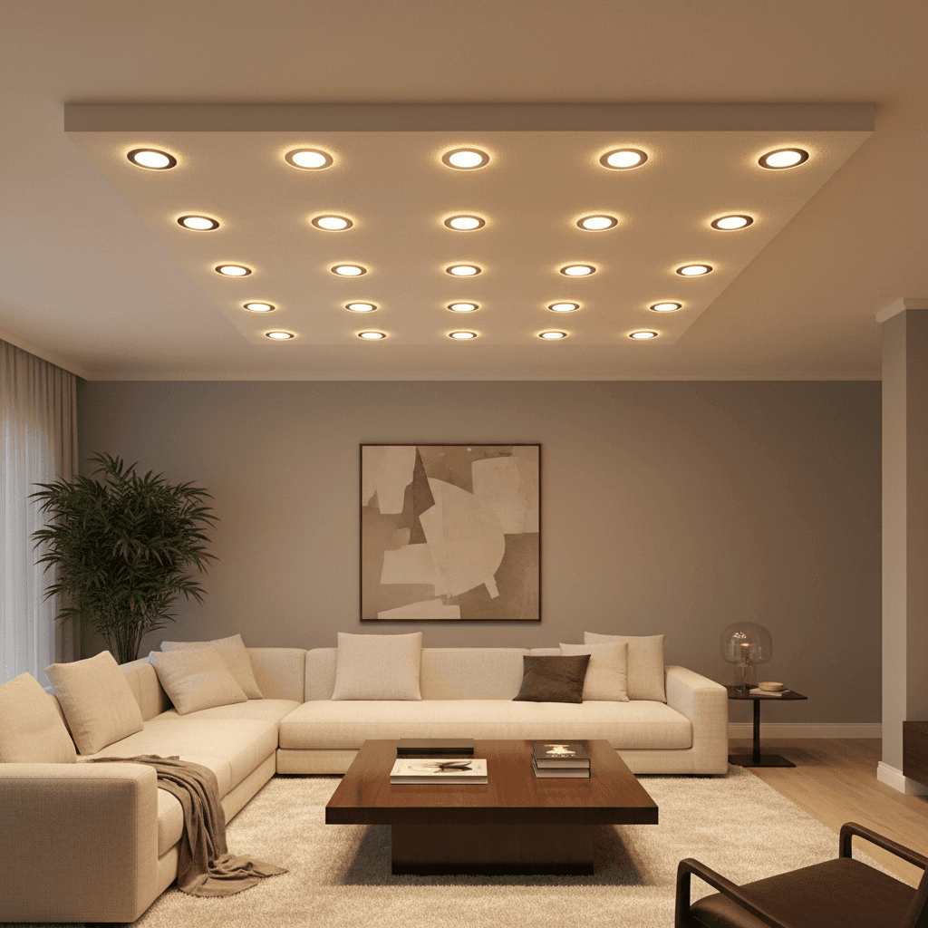 LED downlight installation in living room
