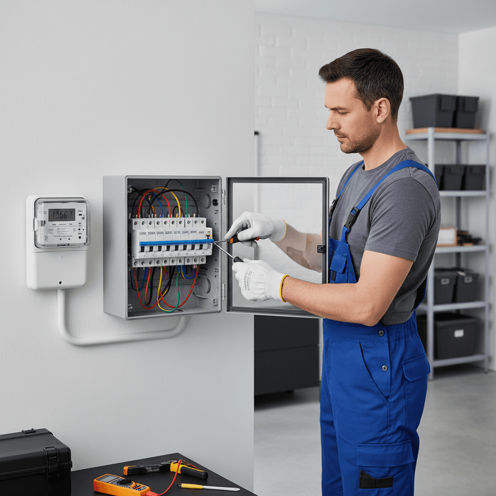 Electrician installing new consumer unit