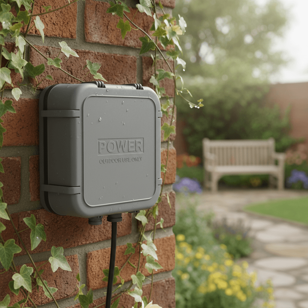 Outdoor electrics installed in a Wickford garden