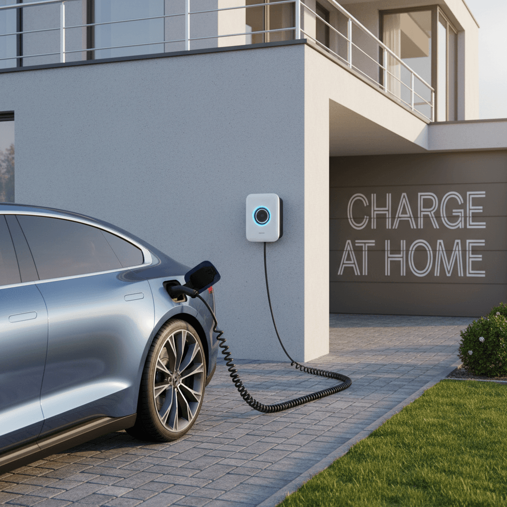 Electric car charging on driveway